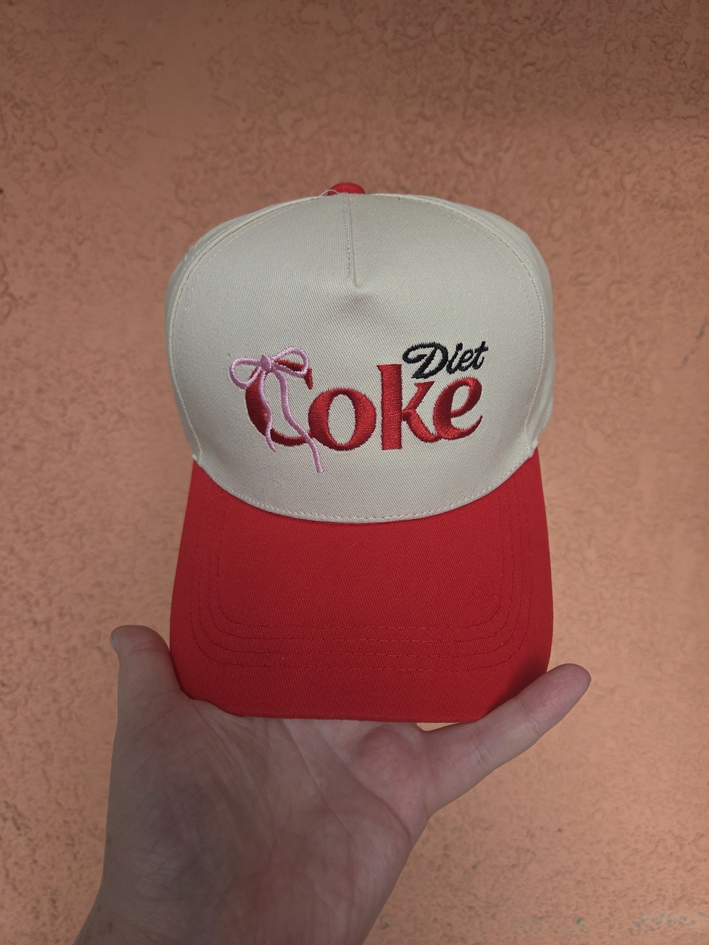 Diet Coke Embroidered Two-Tone Baseball Cap - Cream & Red